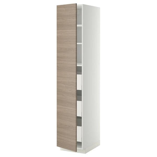 METOD / MAXIMERA High cabinet with drawers - white/Brokhult light grey 40x60x200 cm , 40x60x200 cm