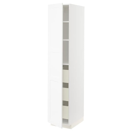METOD / MAXIMERA - High cabinet with drawers, white Enköping/white wood effect, 40x60x200 cm - best price from Maltashopper.com 19473320