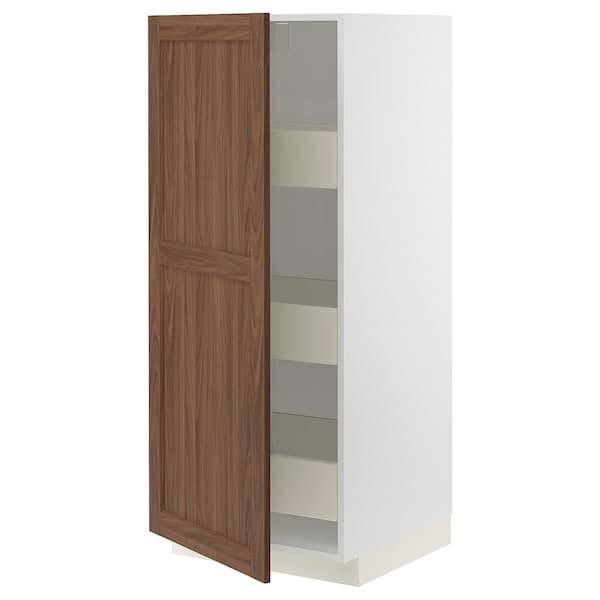 Ikea METOD / MAXIMERA - High cabinet with drawers, white Enköping/brown walnut effect, 60x60x140 cm