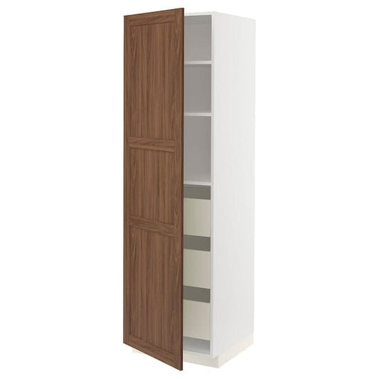 Ikea METOD / MAXIMERA - High cabinet with drawers, white Enköping/brown walnut effect, 60x60x200 cm
