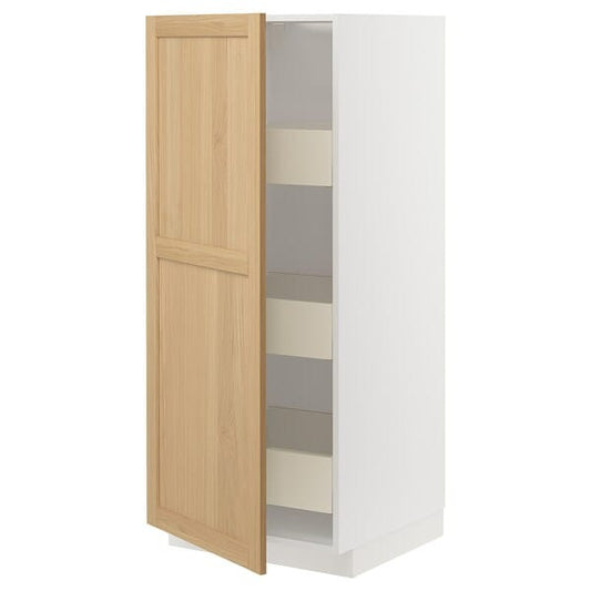 Ikea METOD / MAXIMERA - High cabinet with drawers, white/Forsbacka oak, 60x60x140 cm