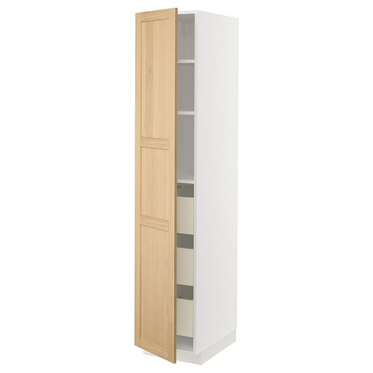 Ikea METOD / MAXIMERA - High cabinet with drawers, white/Forsbacka oak, 40x60x200 cm