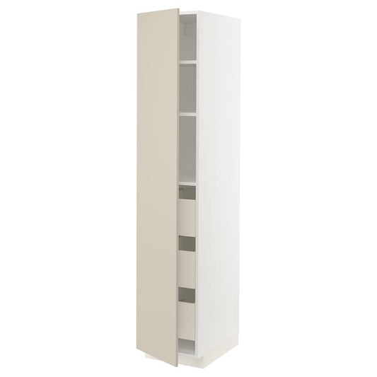 Ikea METOD / MAXIMERA - High cabinet with drawers, white/Havstorp beige, 40x60x200 cm