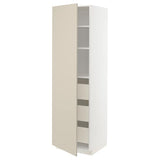 METOD / MAXIMERA high cabinet with drawers, white/Havstorp beige, 60x60x200 cm