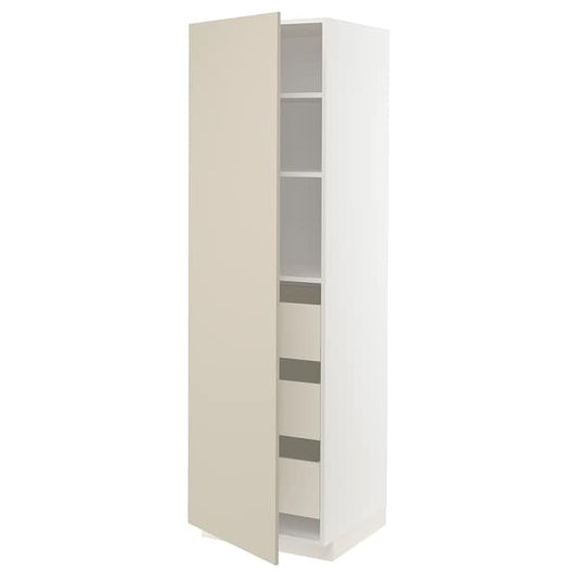 Ikea METOD / MAXIMERA - High cabinet with drawers, white/Havstorp beige, 60x60x200 cm