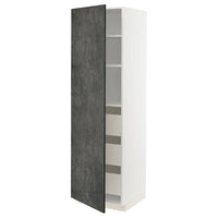 METOD / MAXIMERA high cabinet with drawers, white/Kalhyttan dark grey concrete effect, 60x60x200 cm
