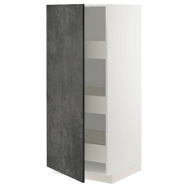METOD / MAXIMERA high cabinet with drawers, white/Kalhyttan dark grey concrete effect, 60x60x140 cm