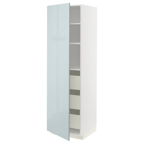 METOD / MAXIMERA high cabinet with drawers, white/Kallarp light grey-blue, 60.0x200.0x60.0 cm
