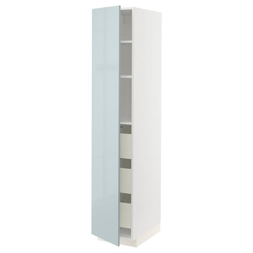 METOD / MAXIMERA - High cabinet with drawers, white/Kallarp light grey-blue, 40x60x200 cm