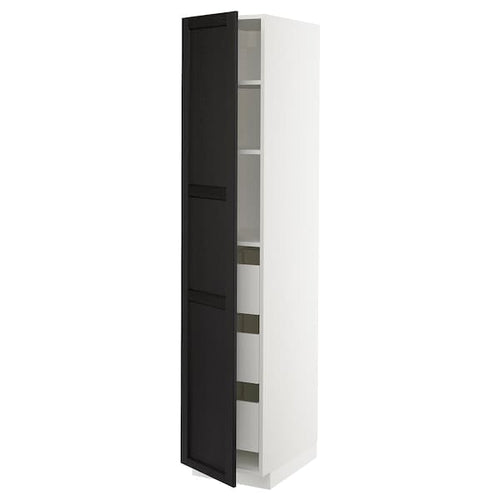 METOD / MAXIMERA - High cabinet with drawers, white/Lerhyttan black stained , 40x60x200 cm