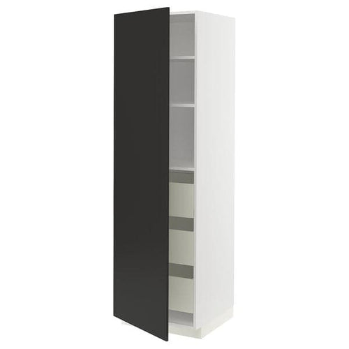 METOD / MAXIMERA - High cabinet with drawers, white/Nickebo matt anthracite , 60x60x200 cm