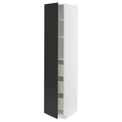 METOD / MAXIMERA - High cabinet with drawers, white/Nickebo matt anthracite , 40x60x200 cm