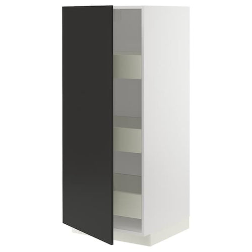 METOD / MAXIMERA - High cabinet with drawers, white/Nickebo matt anthracite , 60x60x140 cm