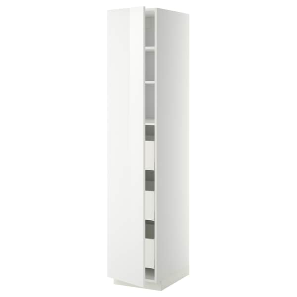 METOD / MAXIMERA - High cabinet with drawers, white/Ringhult white, 40x60x200 cm