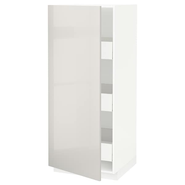METOD / MAXIMERA - High cabinet with drawers, white/Ringhult light grey , 60x60x140 cm - best price from Maltashopper.com 59339532