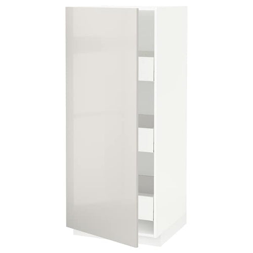 METOD / MAXIMERA - High cabinet with drawers, white/Ringhult light grey , 60x60x140 cm