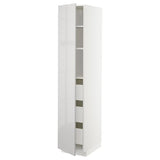 METOD / MAXIMERA high cabinet with drawers, white/Ringhult light grey, 40x60x200 cm