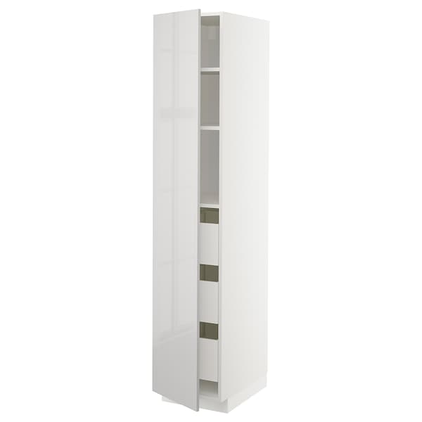 METOD / MAXIMERA - High cabinet with drawers, white/Ringhult light grey, 40x60x200 cm