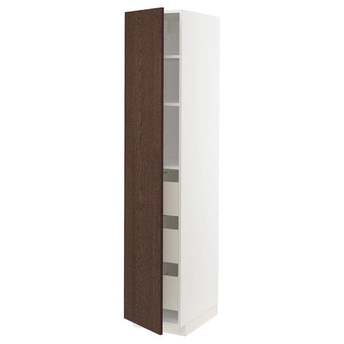 METOD / MAXIMERA - High cabinet with drawers, white/Sinarp brown , 40x60x200 cm