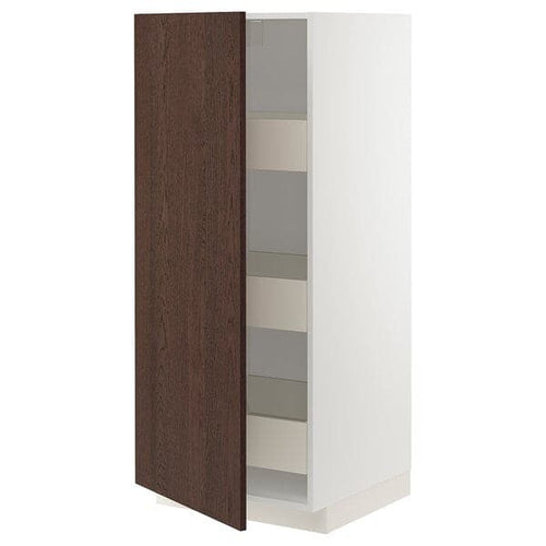 METOD / MAXIMERA - High cabinet with drawers, white/Sinarp brown , 60x60x140 cm