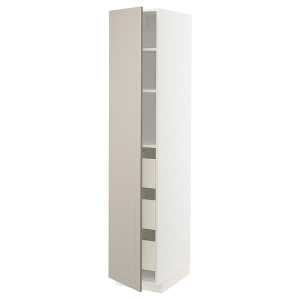 METOD / MAXIMERA - High cabinet with drawers, white/Stensund beige, 40x60x200 cm - best price from Maltashopper.com 39407857