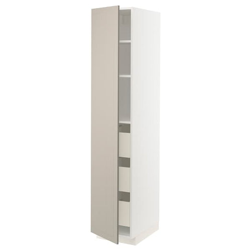 METOD / MAXIMERA - High cabinet with drawers, white/Stensund beige, 40x60x200 cm