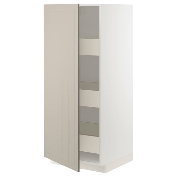 METOD / MAXIMERA - High cabinet with drawers, white/Stensund beige , 60x60x140 cm - best price from Maltashopper.com 59407875