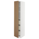 METOD / MAXIMERA high cabinet with drawers, white/Tistorp brown walnut effect, 40x60x200 cm