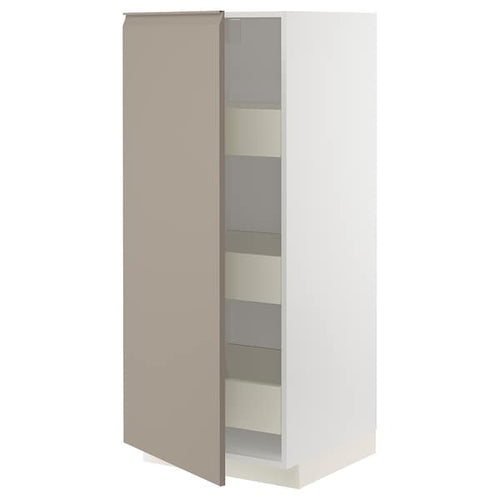 METOD / MAXIMERA - High cabinet with drawers, white/Upplöv matt dark beige, 60x60x140 cm