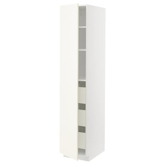 METOD / MAXIMERA - High cabinet with drawers, white/Vallstena white, 40x60x200 cm - best price from Maltashopper.com 99507024
