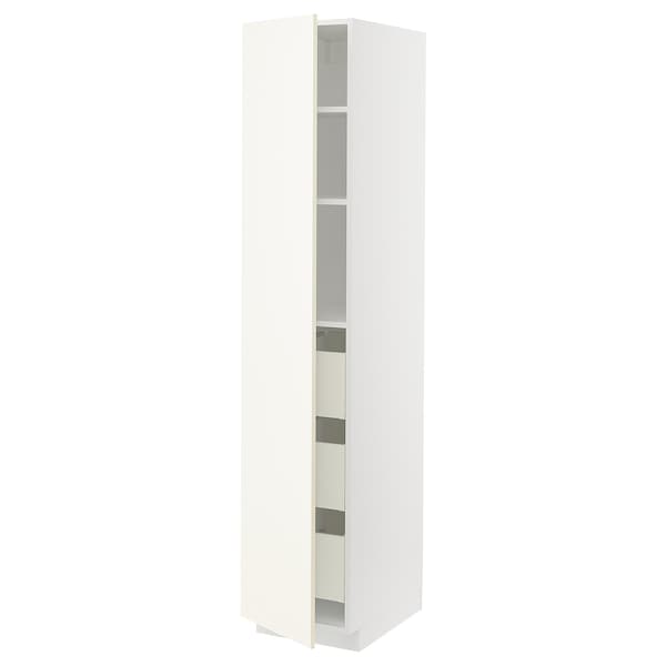 METOD / MAXIMERA - High cabinet with drawers, white/Vallstena white, 40x60x200 cm