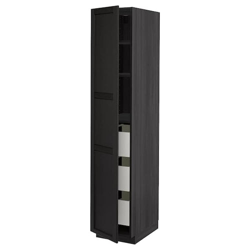 METOD / MAXIMERA - High cabinet with drawers, black/Lerhyttan black stained, 40x60x200 cm
