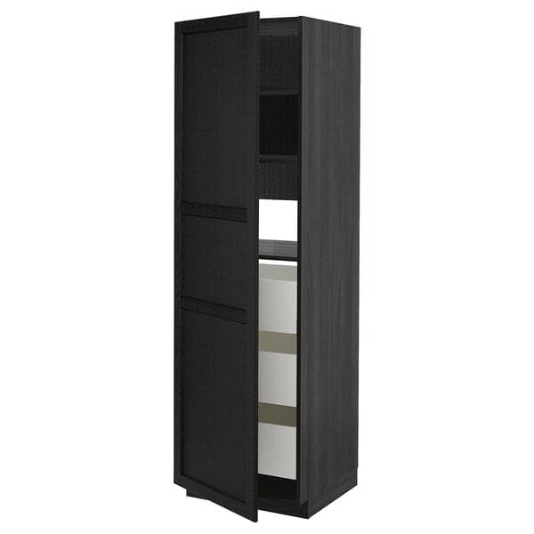 METOD / MAXIMERA - High cabinet with drawers, black/Lerhyttan black stained, 60x60x200 cm - best price from Maltashopper.com 59383191