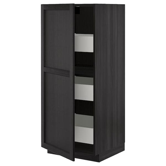 Ikea METOD / MAXIMERA - High cabinet with drawers, black/Lerhyttan black stained , 60x60x140 cm