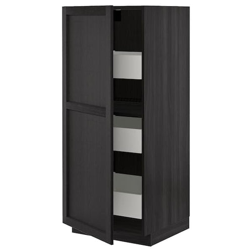 METOD / MAXIMERA - High cabinet with drawers, black/Lerhyttan black stained , 60x60x140 cm