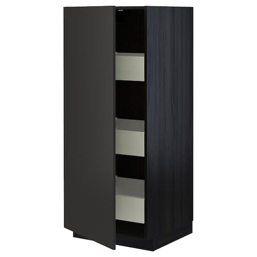 METOD / MAXIMERA - High cabinet with drawers, black/Nickebo matt anthracite, 60x60x140 cm