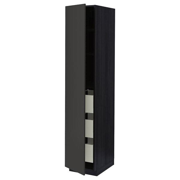 Ikea METOD / MAXIMERA - High cabinet with drawers, black/Nickebo matt anthracite, 40x60x200 cm