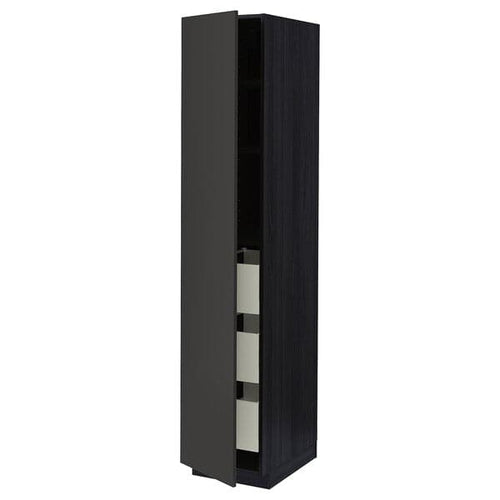 METOD / MAXIMERA - High cabinet with drawers, black/Nickebo matt anthracite, 40x60x200 cm