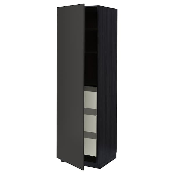 METOD / MAXIMERA - High cabinet with drawers, black/Nickebo matt anthracite, 60x60x200 cm