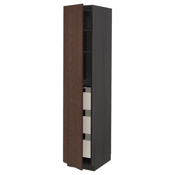 METOD / MAXIMERA - High cabinet with drawers, black/Sinarp brown , 40x60x200 cm - best price from Maltashopper.com 79405861
