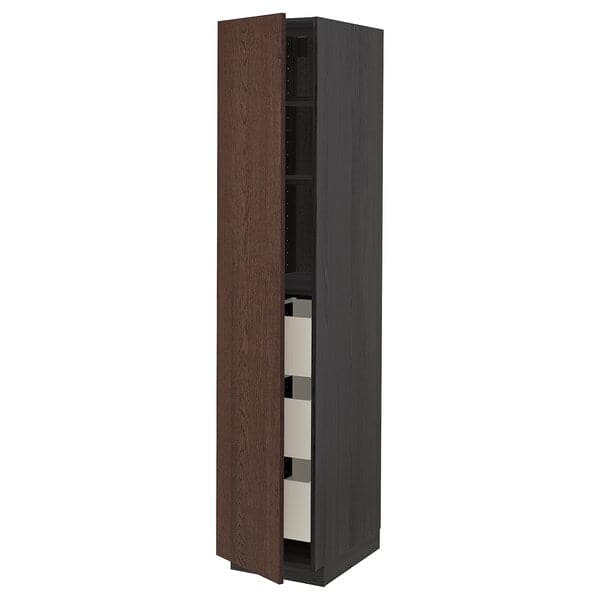 Ikea METOD / MAXIMERA - High cabinet with drawers, black/Sinarp brown , 40x60x200 cm