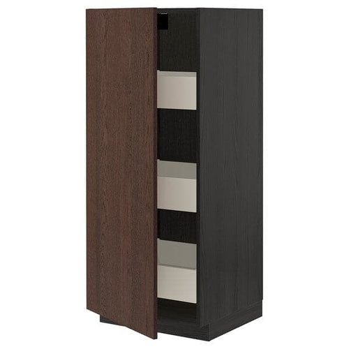 METOD / MAXIMERA - High cabinet with drawers, black/Sinarp brown, 60x60x140 cm