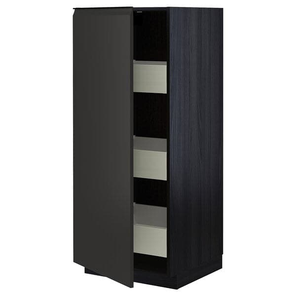 METOD / MAXIMERA - High cabinet with drawers, black/Upplöv matt anthracite, 60x60x140 cm