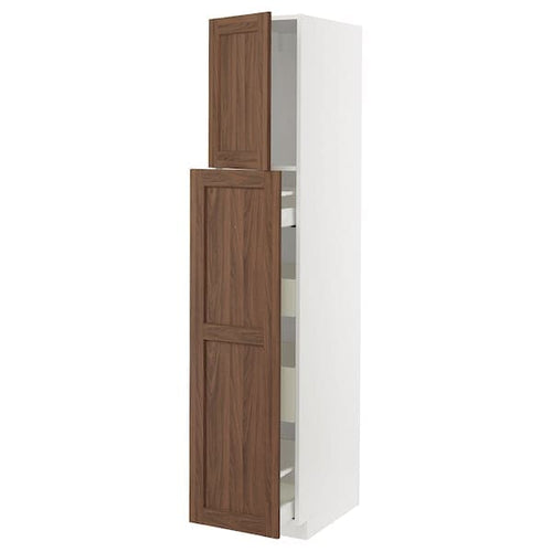 METOD / MAXIMERA - Hc w p-o func 1dr/4drw, white Enköping/brown walnut effect, 40x60x200 cm