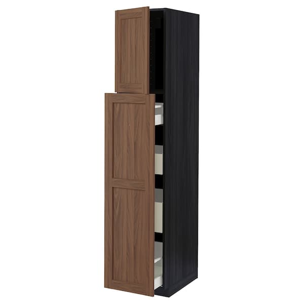 METOD / MAXIMERA - Hc w p-o func 1dr/4drw, black Enköping/brown walnut effect, 40x60x200 cm - best price from Maltashopper.com 59476717