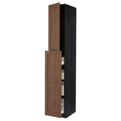 METOD / MAXIMERA - Hc w p-o func 1dr/4drw, black Enköping/brown walnut effect, 40x60x240 cm