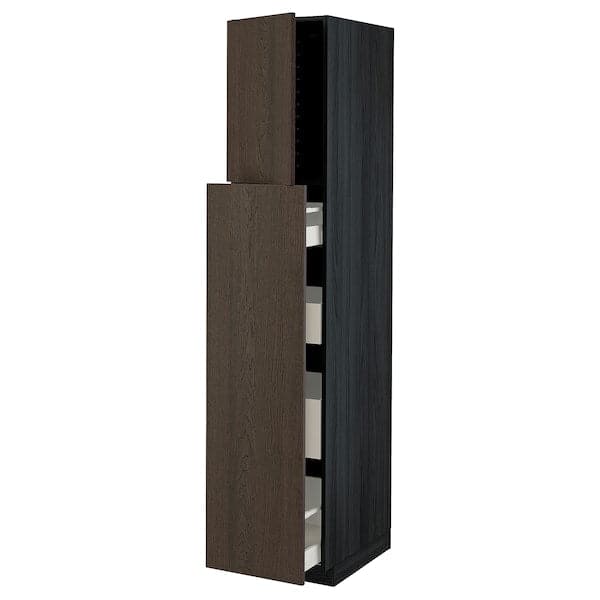 Ikea METOD / MAXIMERA - Hc w p-o func 1dr/4drw, black/Sinarp brown, 40x60x200 cm