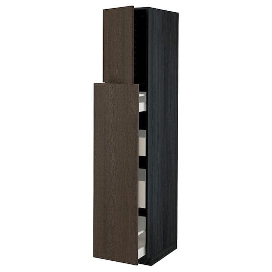 Ikea METOD / MAXIMERA - Hc w p-o func 1dr/4drw, black/Sinarp brown, 40x60x200 cm