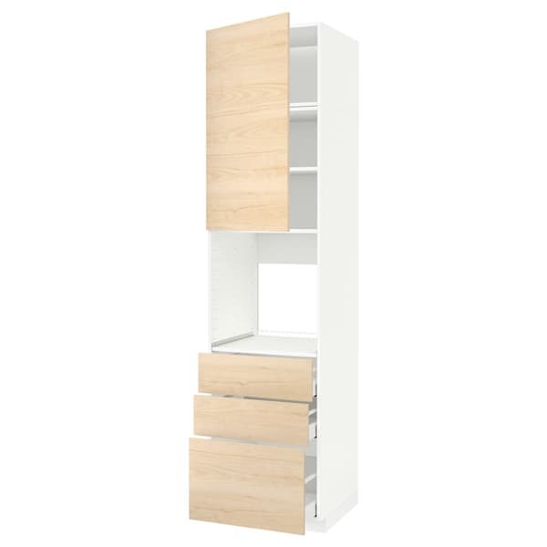 METOD / MAXIMERA - High cab f oven w door/3 drawers, white/Askersund light ash effect, 60x60x240 cm