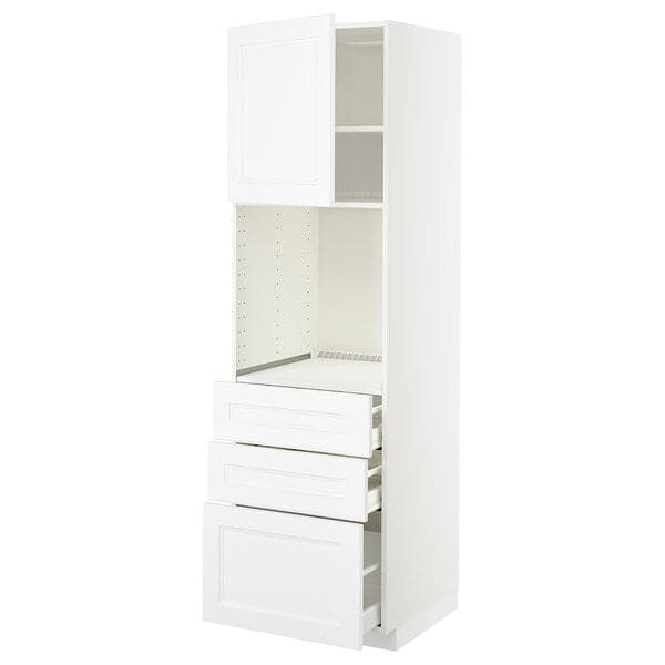 METOD / MAXIMERA - High cab f oven w door/3 drawers, white/Axstad matt white, 60x60x200 cm - best price from Maltashopper.com 19457805